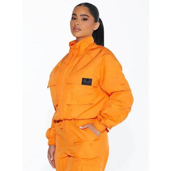 Naked Wardrobe Windbreaker Jacket Size Small Full Zip Pocket Utility Orange, S - Picture 2 of 12